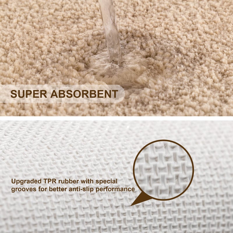 VANZAVANZU Bath Mats Non Slip Ultra Soft Absorbant Microfiber Fluffy Thick Bathroom Rugs Machine Washable (24"x36", Beige) - Image 5